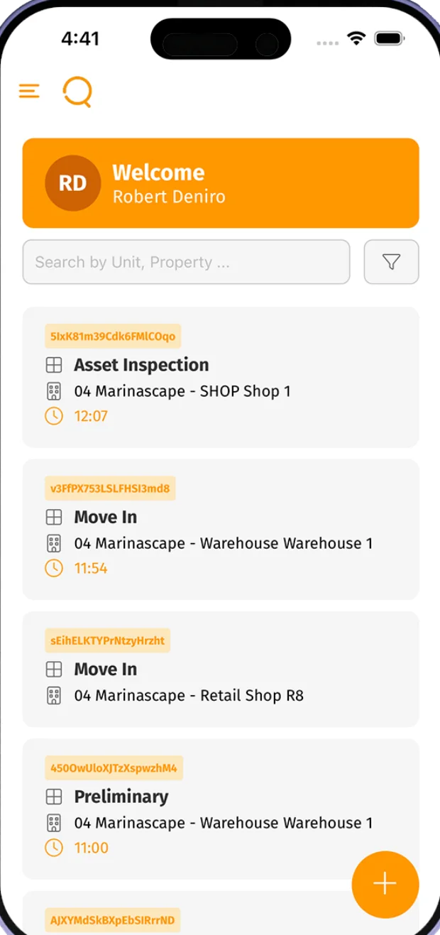 Snaglist inspection app home screen